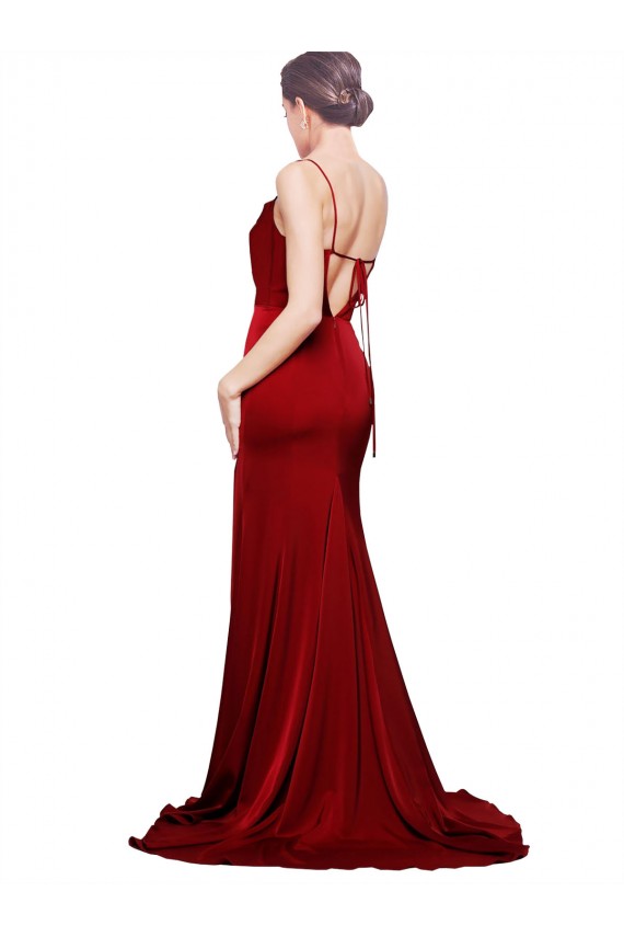 Discount Cowl Front Neck Sweep Train Formal Stretch Satin Bridesmaid Dress / Prom Dress with High Side Split