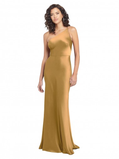 Discount One Shoulder Long Floor Length Formal Stretch Satin Slip Bridesmaid Dress / Prom Dress