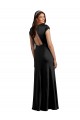 Discount Plunging V-Neck Cap Cleeves Long Formal Stretch Satin Bridesmaid Dress / Prom Dress with Keyhole Back