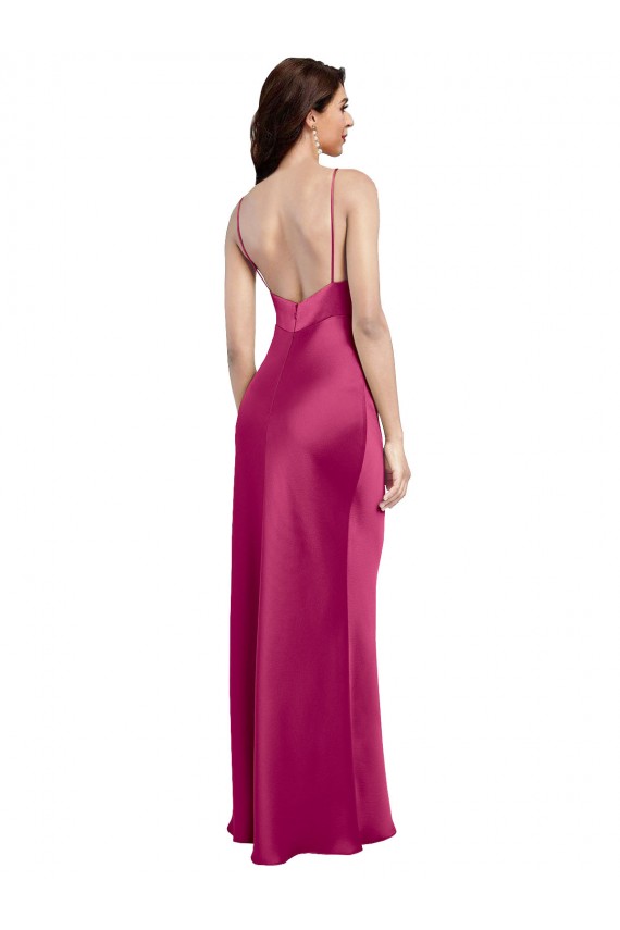 Discount V-Neck Spaghetti Straps Slim Formal Stretch Satin Bridesmaid Dress / Prom Dress with Low Scoop Back