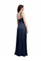 Discount Cowl Neck Soft Long Formal Stretch Satin Bridesmaid Dress / Prom Dress with Side Slit and Pleated Straps