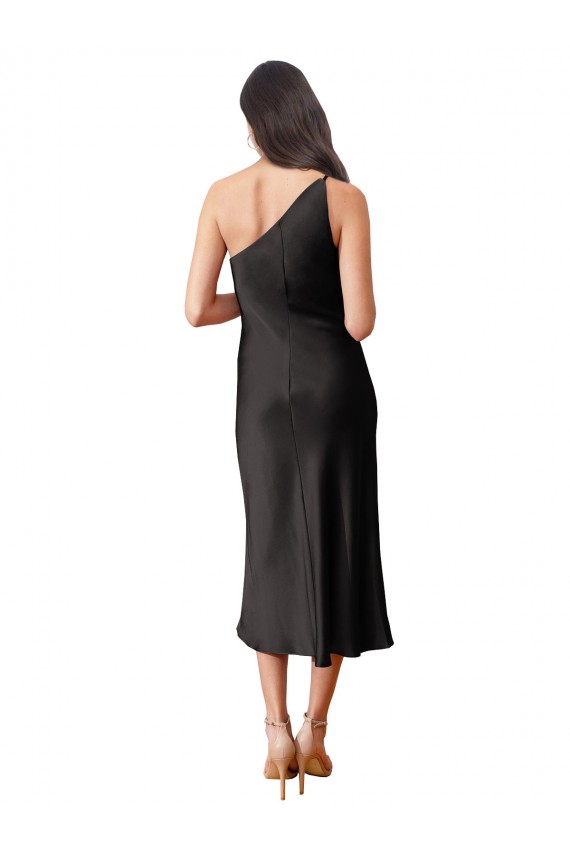 Discount Sleek One Shoulder Midi Length Short Cocktail Formal Stretch Satin Slip Bridesmaid Dress / Prom Dress
