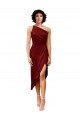 Discount One Shoulder Cocktail Midi Length Short Formal Stretch Satin Wrap Style Bridesmaid Dress / Prom Dress