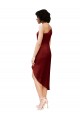 Discount One Shoulder Cocktail Midi Length Short Formal Stretch Satin Wrap Style Bridesmaid Dress / Prom Dress