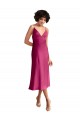 Discount Midi Length V-Neck Short Formal Stretch Satin Bridesmaid Dress / Cocktail Prom Dress with Low Scoop Back