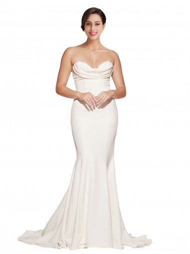 Discount Strapless Cowl Neck Sweep Train Formal Stretch Satin Bridesmaid Dress / Prom Dress