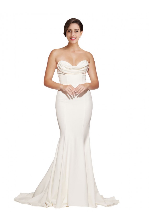Discount Strapless Cowl Neck Sweep Train Formal Stretch Satin Bridesmaid Dress / Prom Dress