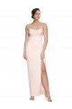 Discount Cowl Neck Strapless Formal Stretch Satin Bridesmaid Dress / Prom Dress with High Split