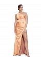 Discount One Shoulder Ruched Formal Stretch Satin Bridesmaid Dress / Prom Dress with Thigh High Split
