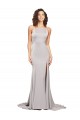 Discount High Neck Low Back Long Full Length Formal Stretch Satin Bridesmaid Dress / Prom Dress