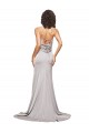 Discount High Neck Low Back Long Full Length Formal Stretch Satin Bridesmaid Dress / Prom Dress