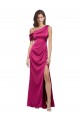 Discount Off the Shoulder Short Sleeves Formal Stretch Satin Bridesmaid Dress / Prom Dress with Side Slit
