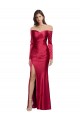 Discount Long Sleeves Off the Shoulder Formal Stretch Satin Bridesmaid Dress / Prom Dress with High Side Split