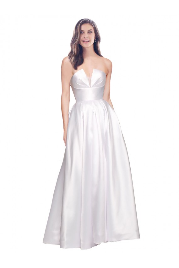 Discount Full Length Strapless V-Cutout Formal Stretch Satin Bridesmaid Dress / Prom Dress