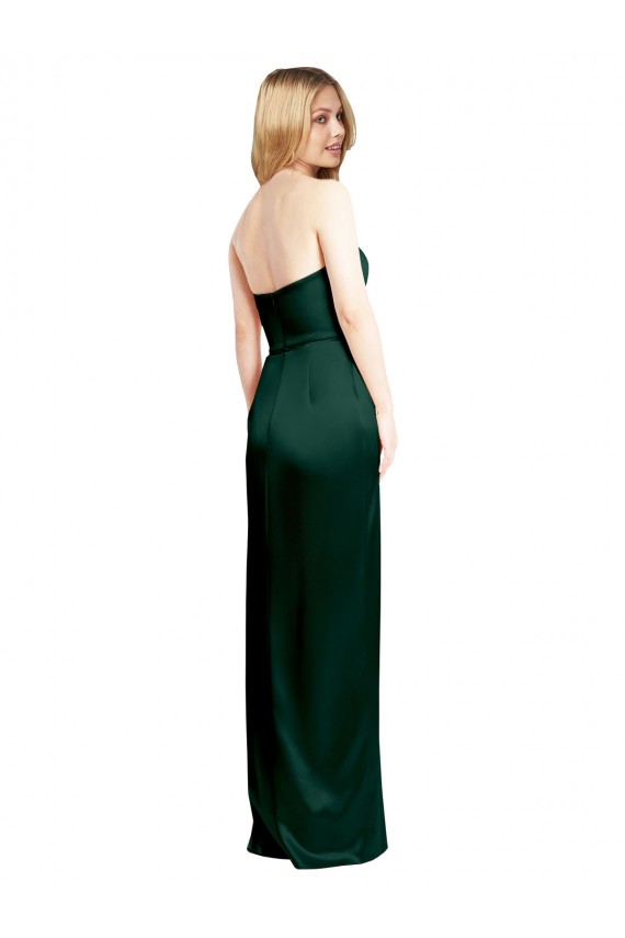 Discount Scooped Strapless Neckline Stretech Satin Bridesmaid Dress / Prom Dress with Side Slit