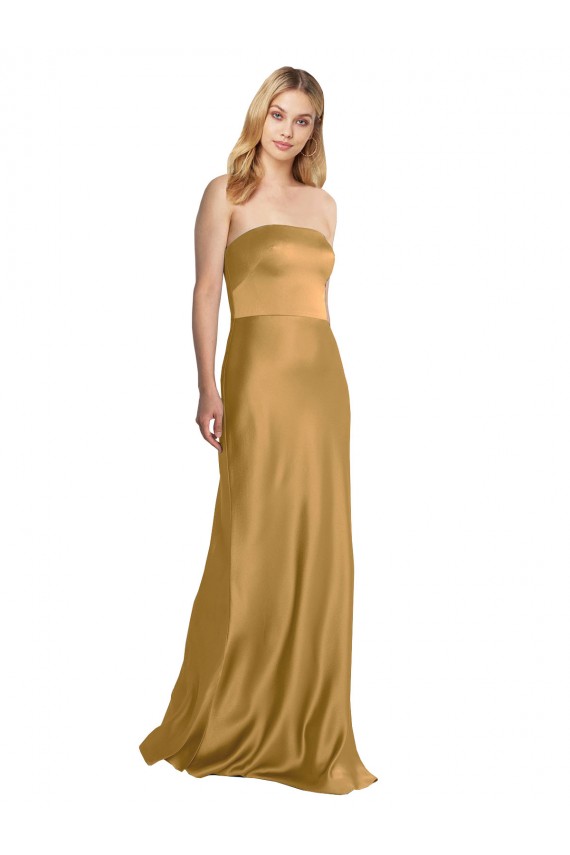 Discount Sleek Strapless Long A-Line Formal Stretch Satin Bridesmaid Dress / Prom Dress
