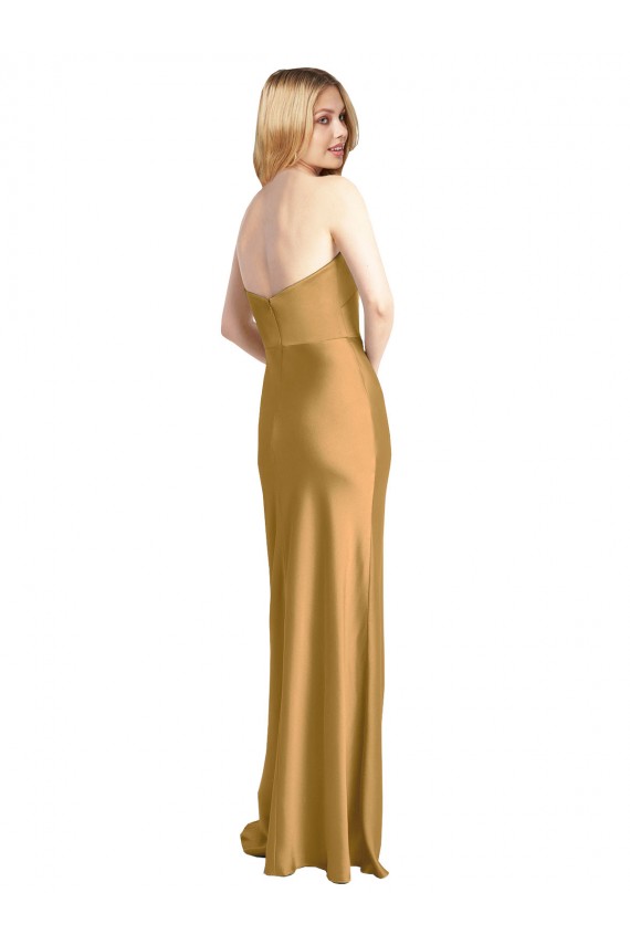Discount Sleek Strapless Long A-Line Formal Stretch Satin Bridesmaid Dress / Prom Dress