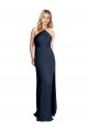 Discount Halter Neckline Long Formal Stretch Satin Bridesmaid Dress / Prom Dress with Strappy Back and Side Slit