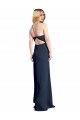 Discount Halter Neckline Long Formal Stretch Satin Bridesmaid Dress / Prom Dress with Strappy Back and Side Slit