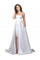 Discount Simple A-Line Corset Style Pleated Long Stretch Satin Beach Wedding Dress with High Slit