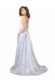 Discount Simple A-Line Corset Style Pleated Long Stretch Satin Beach Wedding Dress with High Slit
