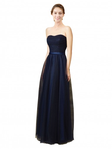 Discount Elegant Lace and Tulle Long Strapless Bridesmaid Dress