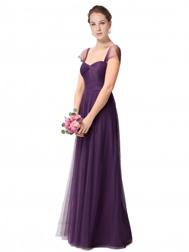 Discount Full Length Long Tulle Bridesmaid Dress with Sweetheart Neckline