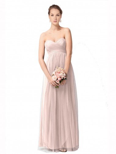 Discount Long Sweetheart Tulle Bridesmaid Dress with Shirred Criss Cross Bodice