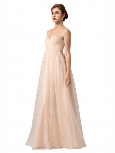 Discount Illusion Sleeves Tulle Bridesmaid Dress with Shirred Bodice and Sweetheart Neckline