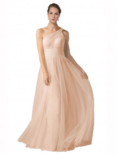 Discount Illusion One Shoulder Tulle Bridesmaid Dress with Shirred Bodice
