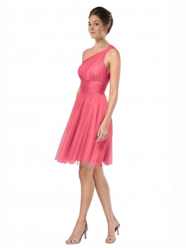 Discount One Shoulder Short Knee Length Tulle Bridesmaid Dress