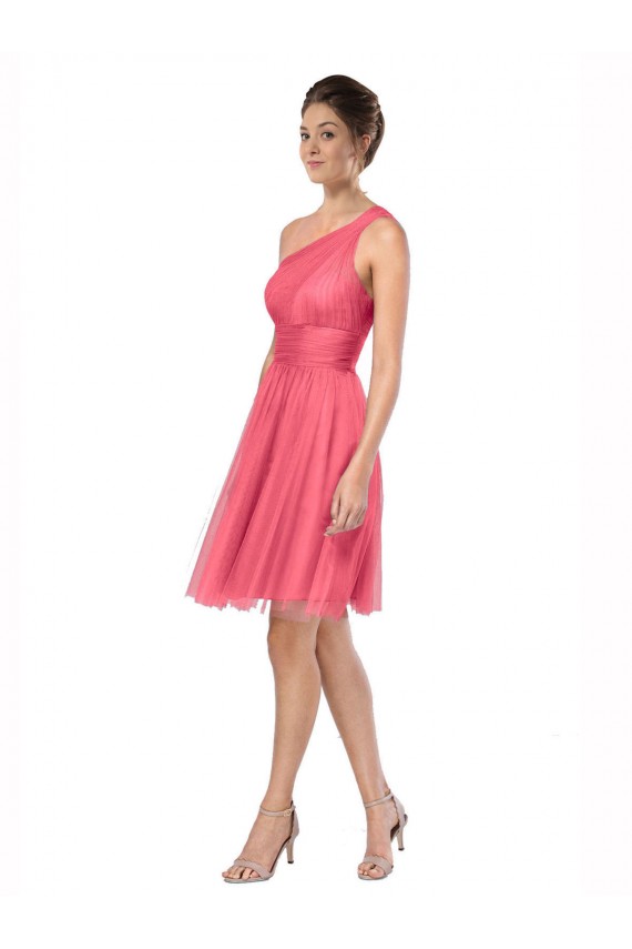 Discount One Shoulder Short Knee Length Tulle Bridesmaid Dress