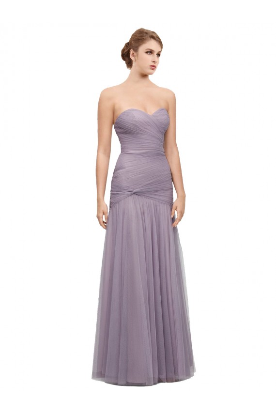 Discount Draped Long Mermaid Sweetheart Tulle Bridesmaid Dress
