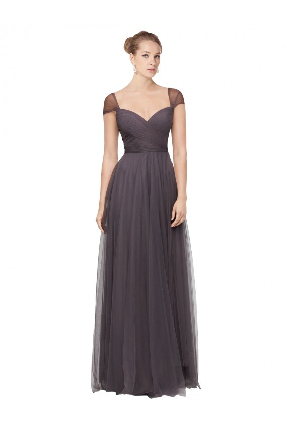Discount Sweetheart Neckline Long Tulle Bridesmaid Dress with Straps
