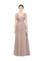 Discount Full Length Draped Long V-Neck Tulle Bridesmaid Dress