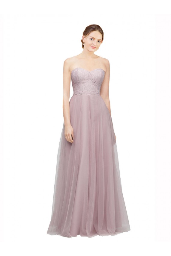 Discount Sweetheart Neckline Long Tulle Bridesmaid Dress with Lace Bodice