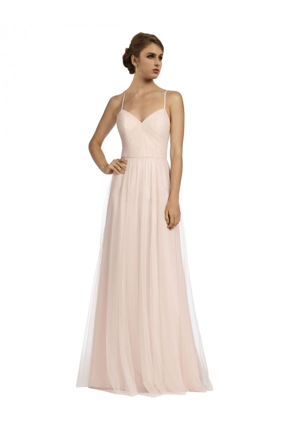 Discount Long Draped Back A-Line Tulle Bridesmaid Dress with Pleated Bodice