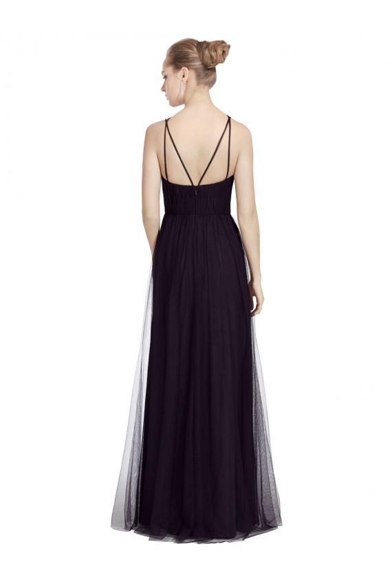 Discount High Neck Long A-Line Tulle Bridesmaid Dress