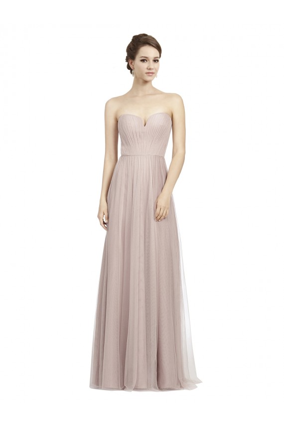 Discount Long Strapless Tulle Bridesmaid Dress with Pleated Bodice