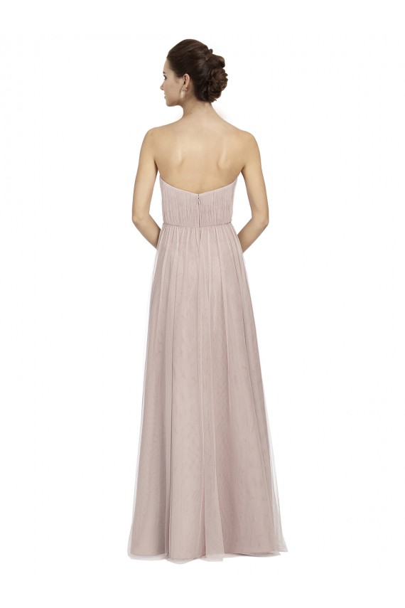 Discount Long Strapless Tulle Bridesmaid Dress with Pleated Bodice