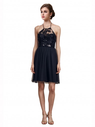 Discount High Neck Illusion Bodice Bridesmaids Dress