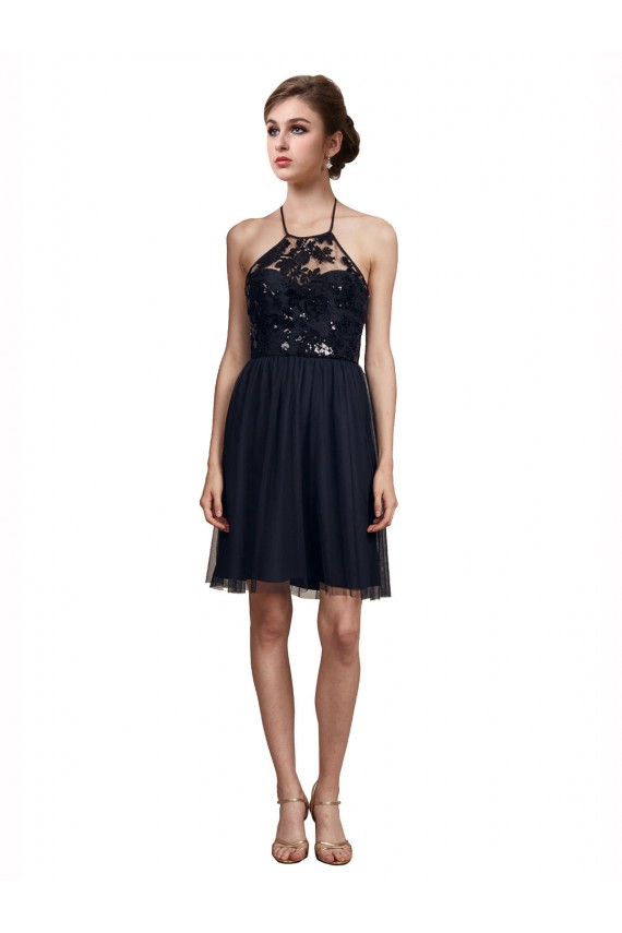 Discount High Neck Illusion Bodice Bridesmaids Dress