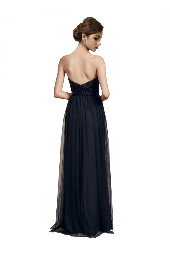 Discount Strapless Sequined Lace Long Bridesmaid Dress with Pleats