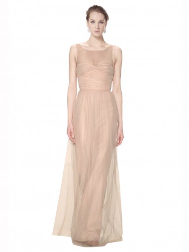 Discount Long Tulle Bridesmaid Dress with Illusion Neck