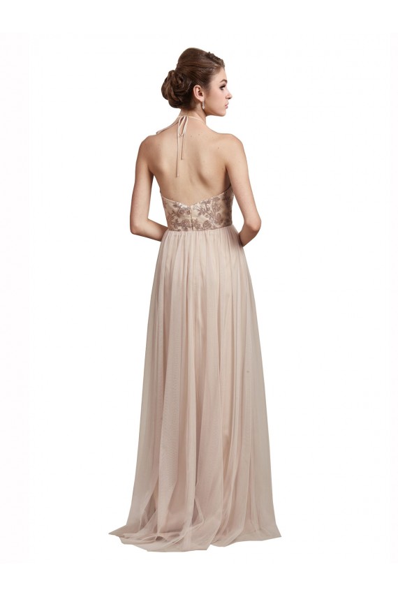Discount Sweetheart Tulle Bridesmaid Dress with High Neck Illusion Bodice