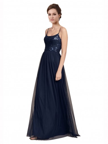 Discount Spaghetti Strap Tulle Bridesmaids Dress with Ballerina Neckline