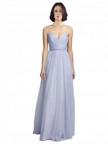 Discount Spaghetti Strap Tulle Bridesmaids Dress with Ruched Bodice