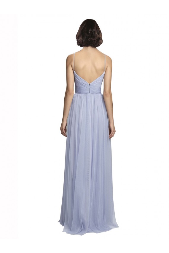 Discount Spaghetti Strap Tulle Bridesmaids Dress with Ruched Bodice