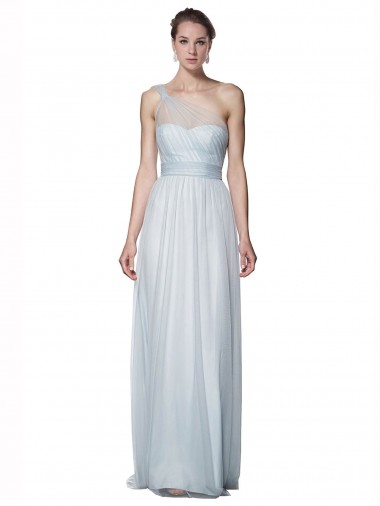 Discount One Shoulder Illusion Tulle Bridesmaid Dress with Knot Detail