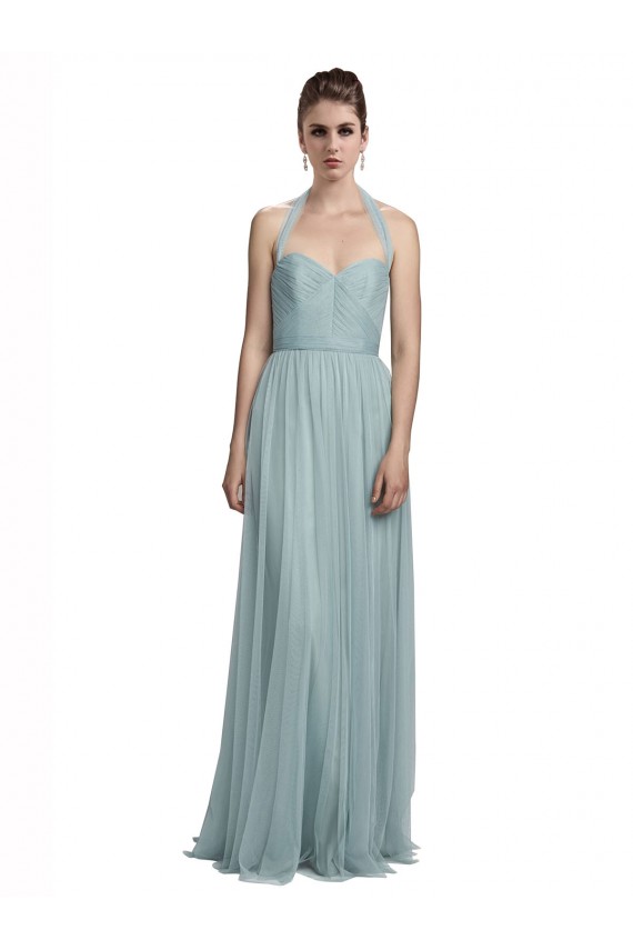 Discount Halter Ruched Sweetheart Neckline Tulle Bridesmaid Dress
